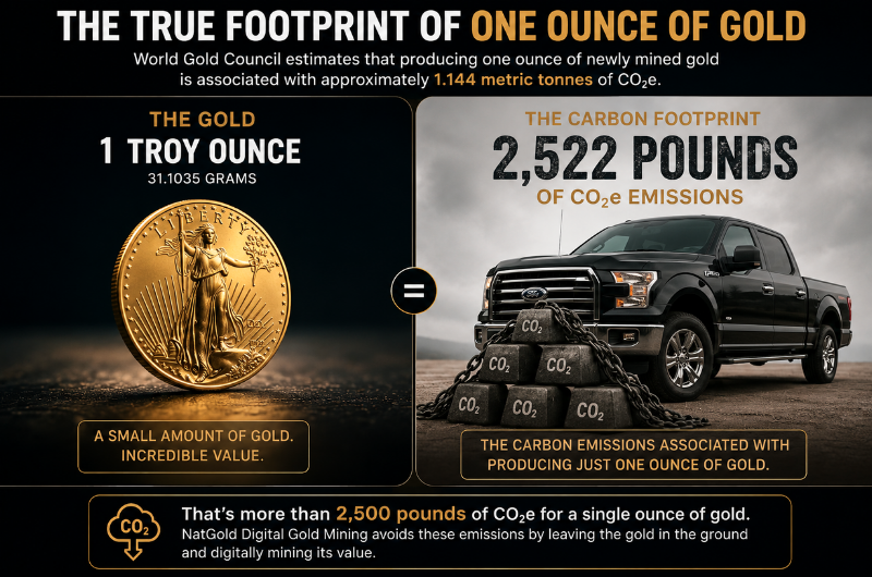 The true footprint of one ounce of gold: approximately 2,522 pounds of CO2e emissions